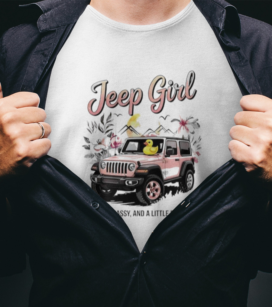 Jeep Girl Classy Sassy And Little Bad-Assy Pink Jeep Rubber Duck Floral Bunnies T-Shirt