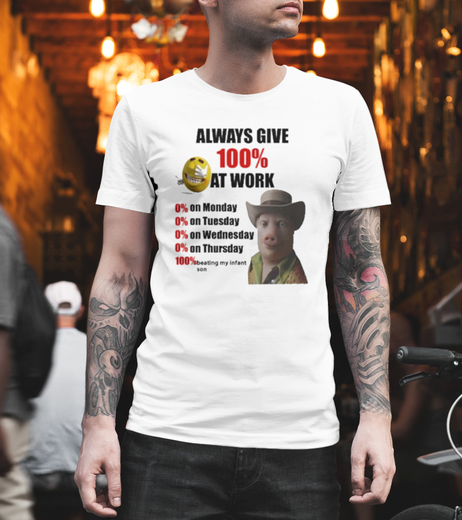 John Pork Always Give 100% At Work Emoji Cowboy Hat T-Shirt