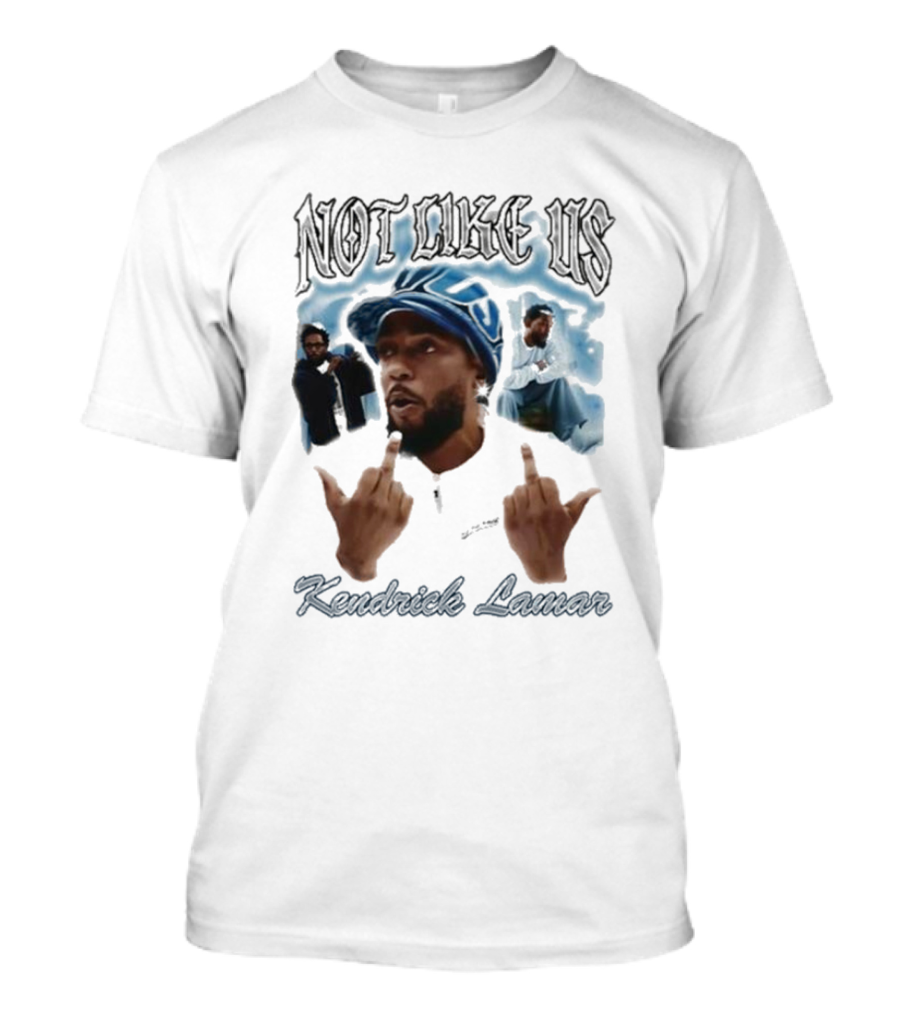Not Like Us Kendrick Lamar Middle Finger Pose Blue Cap T-Shirt