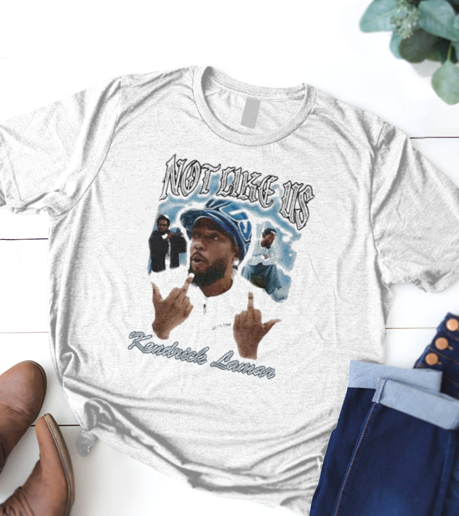 Not Like Us Kendrick Lamar Middle Finger Pose Blue Cap T-Shirt