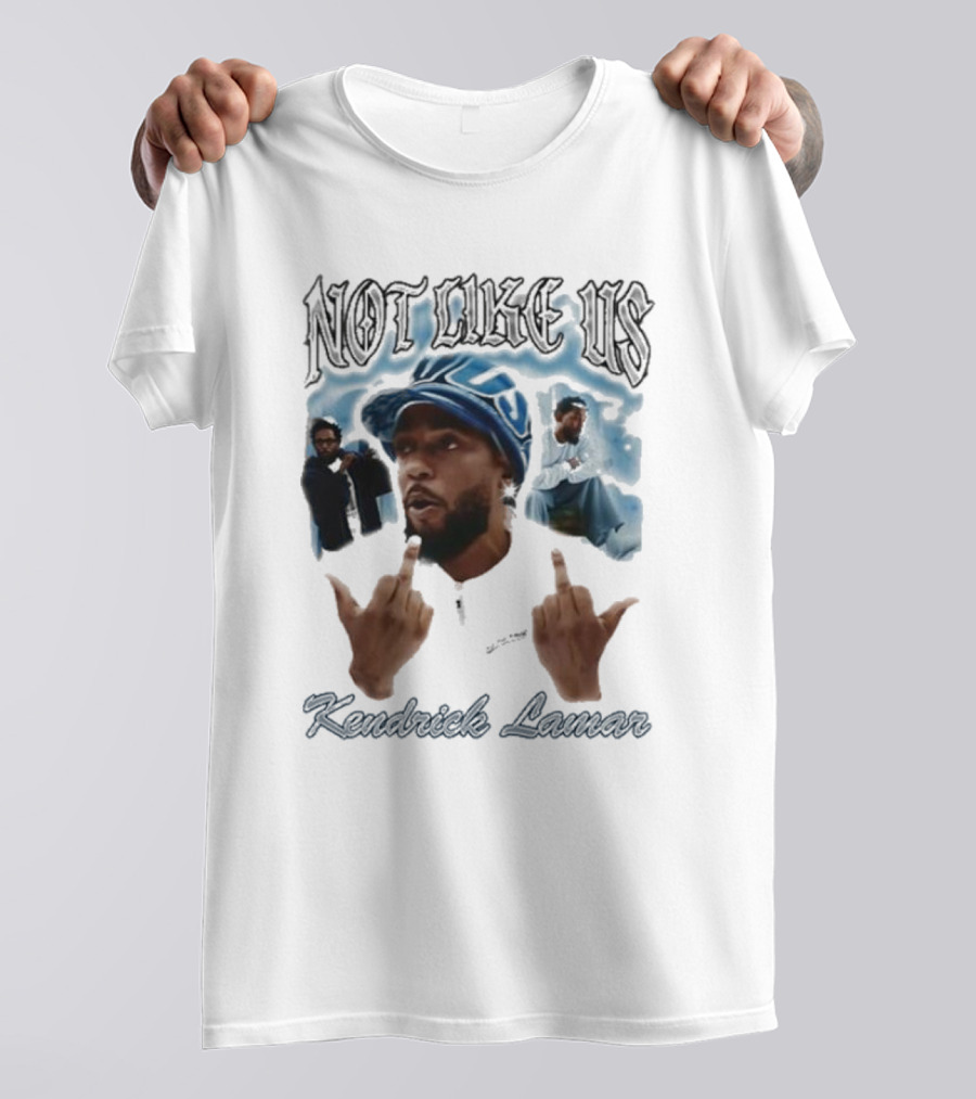 Not Like Us Kendrick Lamar Middle Finger Pose Blue Cap T-Shirt