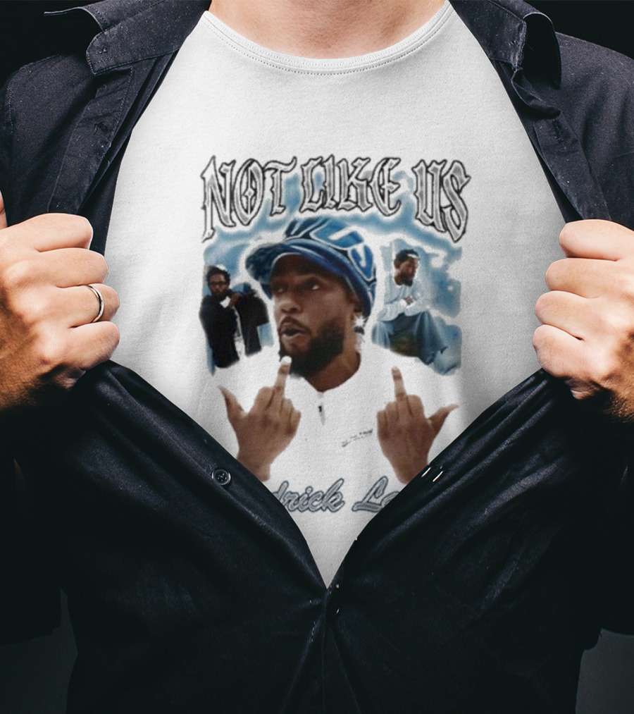 Not Like Us Kendrick Lamar Middle Finger Pose Blue Cap T-Shirt