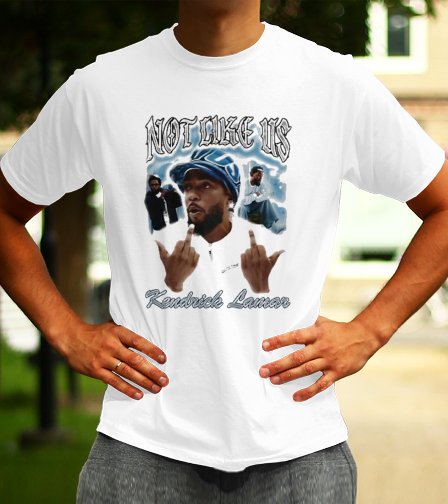 Not Like Us Kendrick Lamar Middle Finger Pose Blue Cap T-Shirt