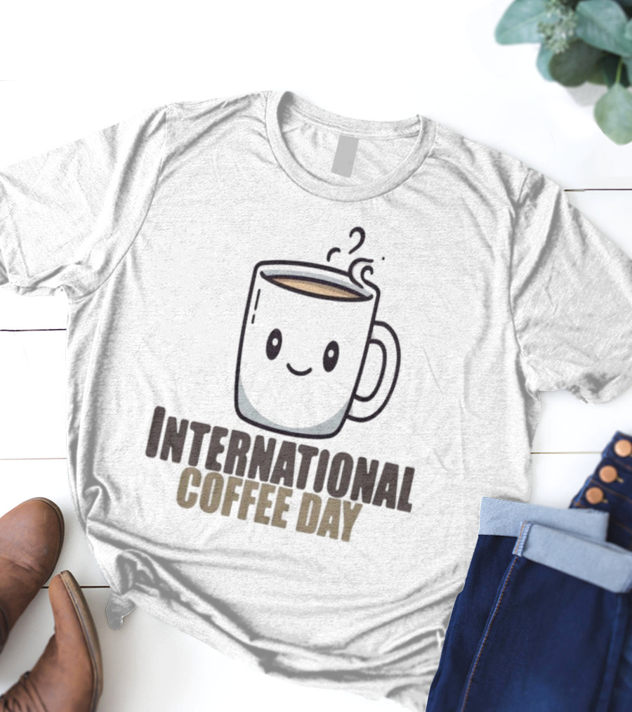 International Coffee Day Smiling Graphic T-Shirt