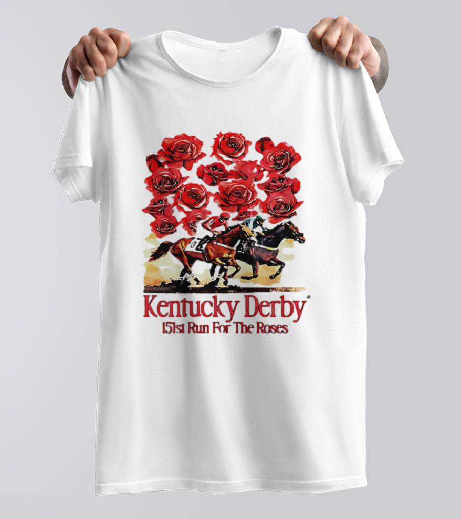 Kentucky Derby 151st Run For The Roses With Horses And Red Roses T-Shirt