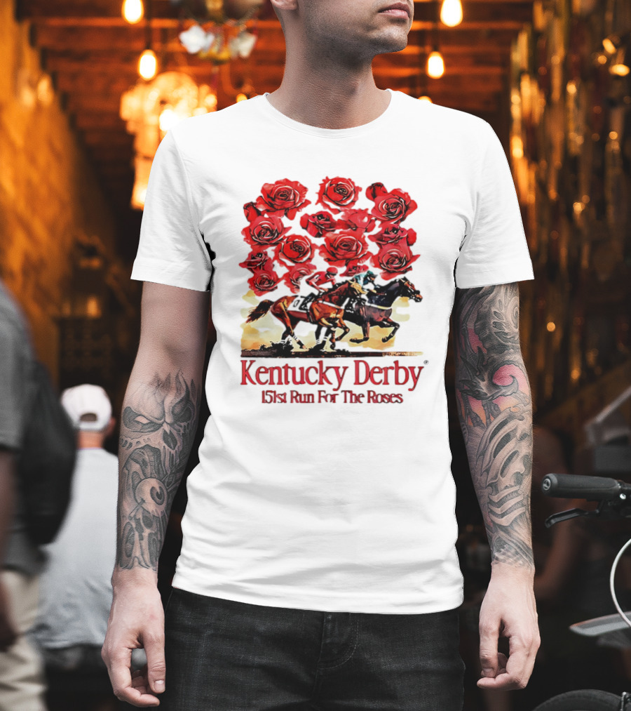 Kentucky Derby 151st Run For The Roses With Horses And Red Roses T-Shirt