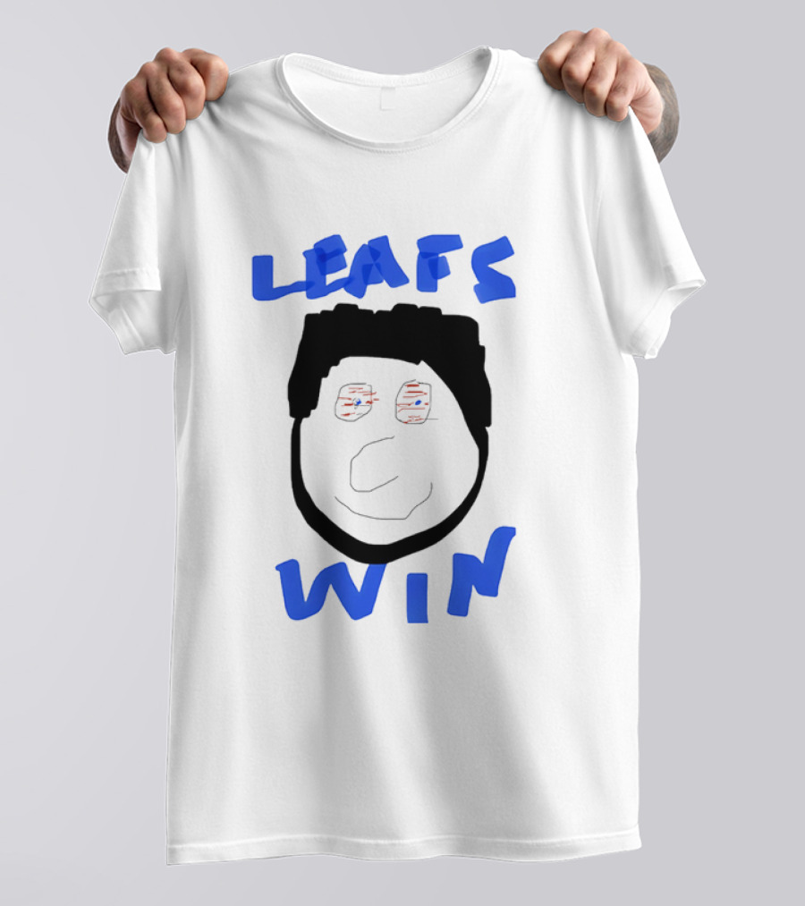 Leafs Win Fun Face Drawing With Blue And Red Accents T-Shirt