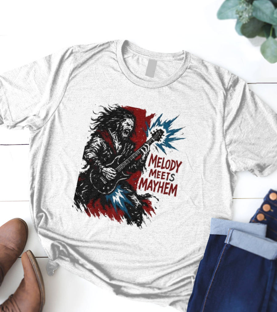 Melody Meets Mayhem Electric Red And Blue Burst T-Shirt