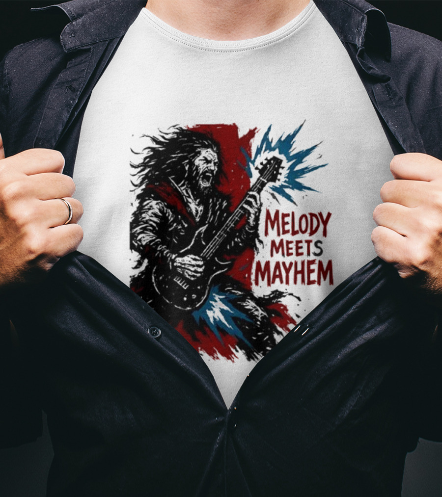 Melody Meets Mayhem Electric Red And Blue Burst T-Shirt