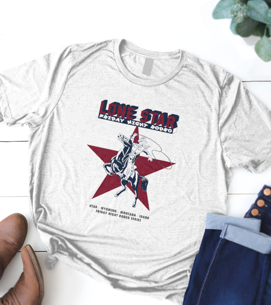 Lone Star Friday Night Rodeo Cowboy Lasso And Red Star T-Shirt