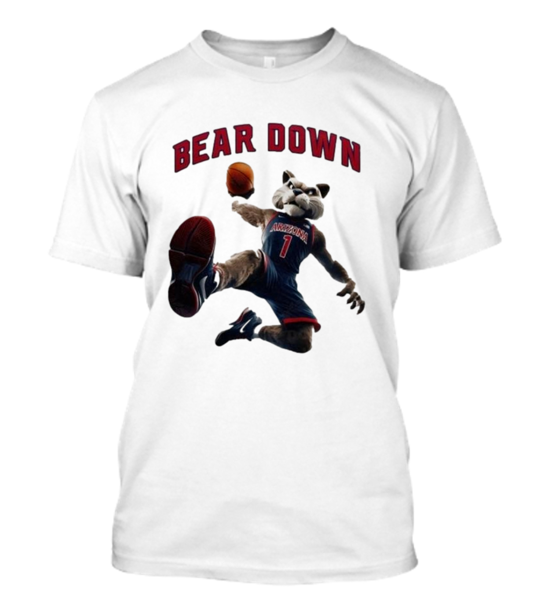 Bear Down Arizona Wildcats 2025 Mascot Basketball Action T-Shirt