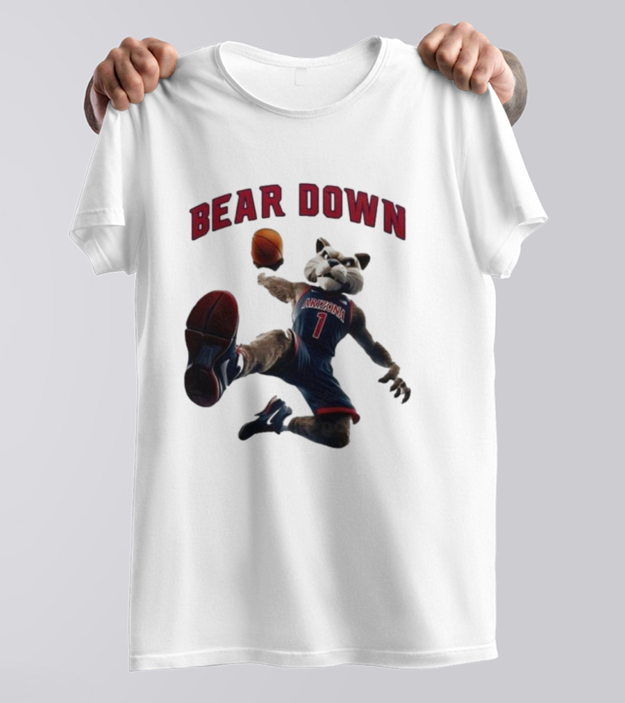 Bear Down Arizona Wildcats 2025 Mascot Basketball Action T-Shirt