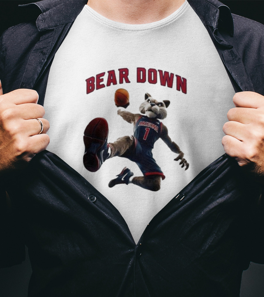 Bear Down Arizona Wildcats 2025 Mascot Basketball Action T-Shirt