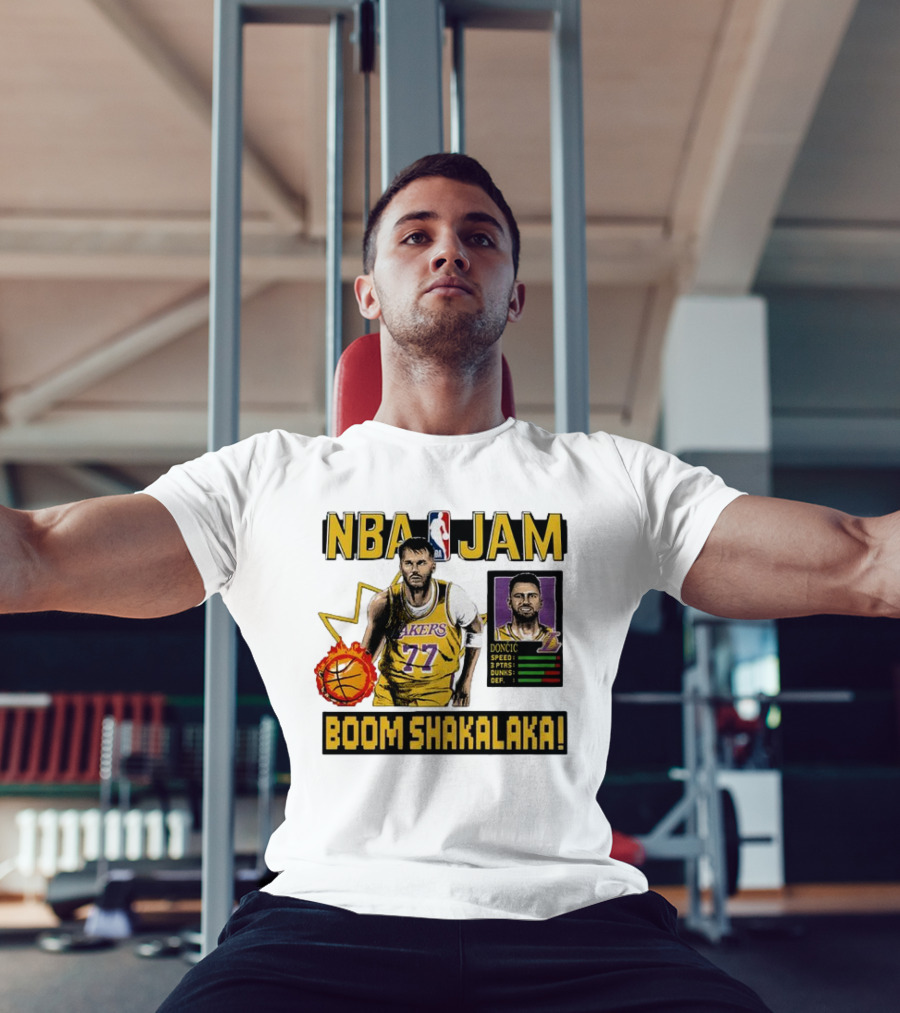 Luka Dončić NBA Jam Los Angeles Lakers Boom Shakalaka 77 T-Shirt