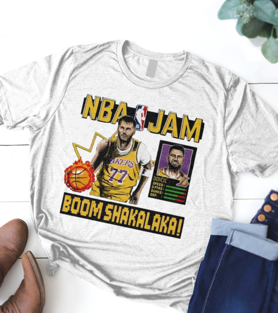 Luka Dončić NBA Jam Los Angeles Lakers Boom Shakalaka 77 T-Shirt