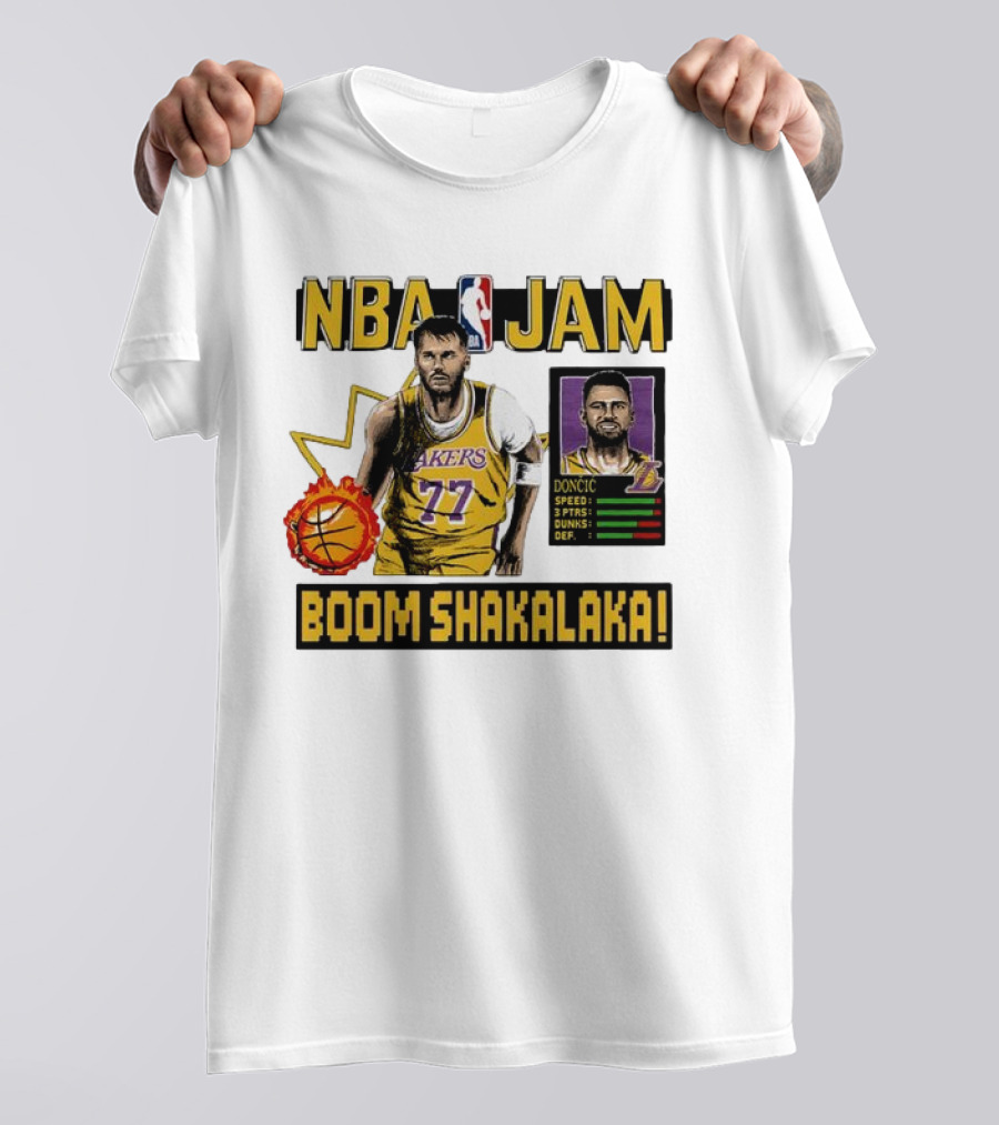 Luka Dončić NBA Jam Los Angeles Lakers Boom Shakalaka 77 T-Shirt