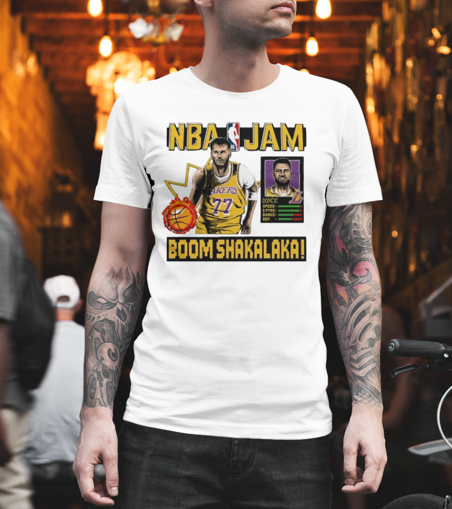 Luka Dončić NBA Jam Los Angeles Lakers Boom Shakalaka 77 T-Shirt