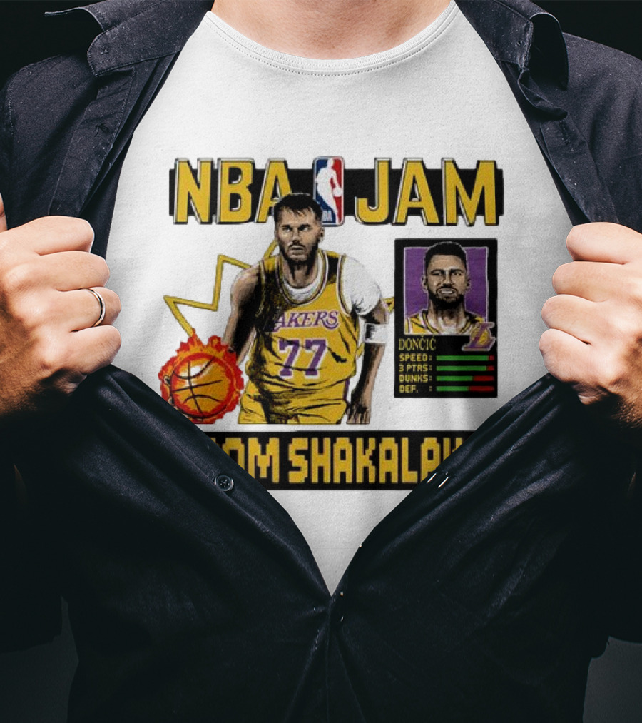 Luka Dončić NBA Jam Los Angeles Lakers Boom Shakalaka 77 T-Shirt