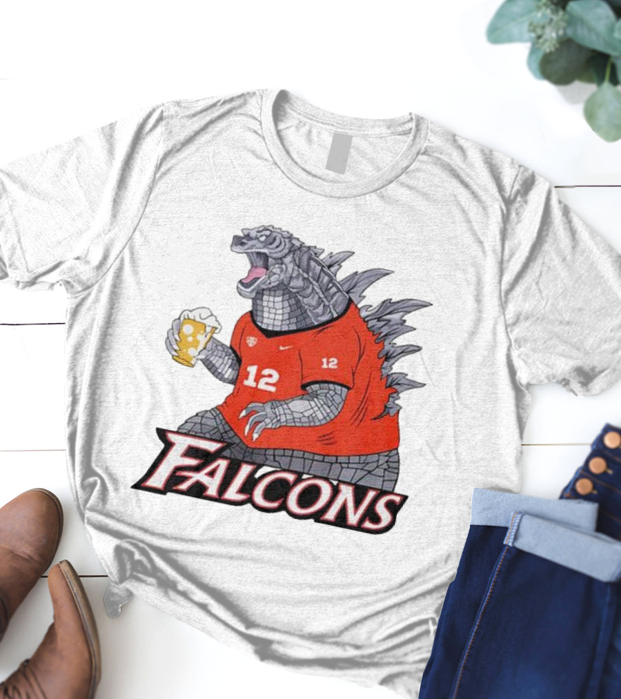 Atlanta Falcons Godzilla Monster Holding Beer T-Shirt