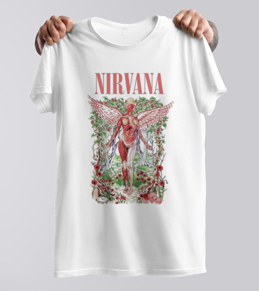 Nirvana In Utero Angel With Red Wings Amidst Wilderness T-Shirt