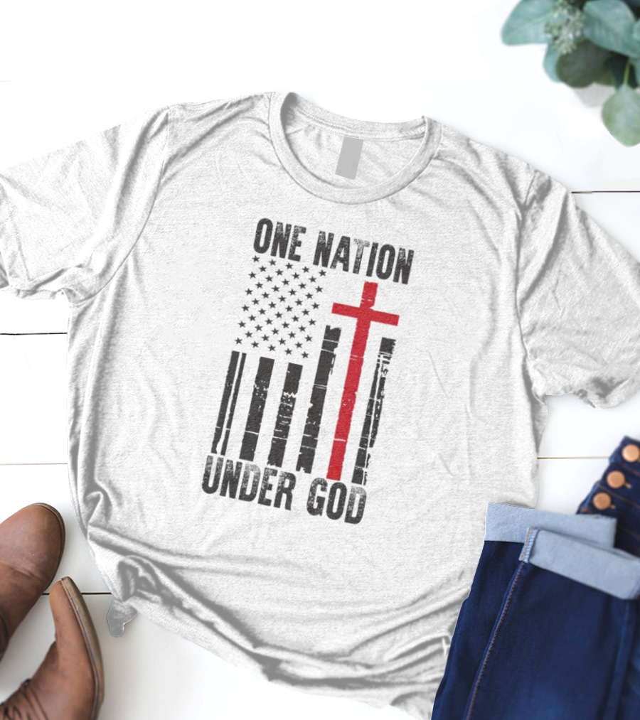 One Nation Under God American Flag Cross Design T-Shirt