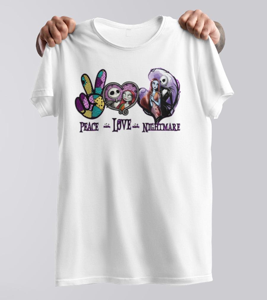 Peace Love Nightmare Before Christmas Characters Jack And Sally T-Shirt