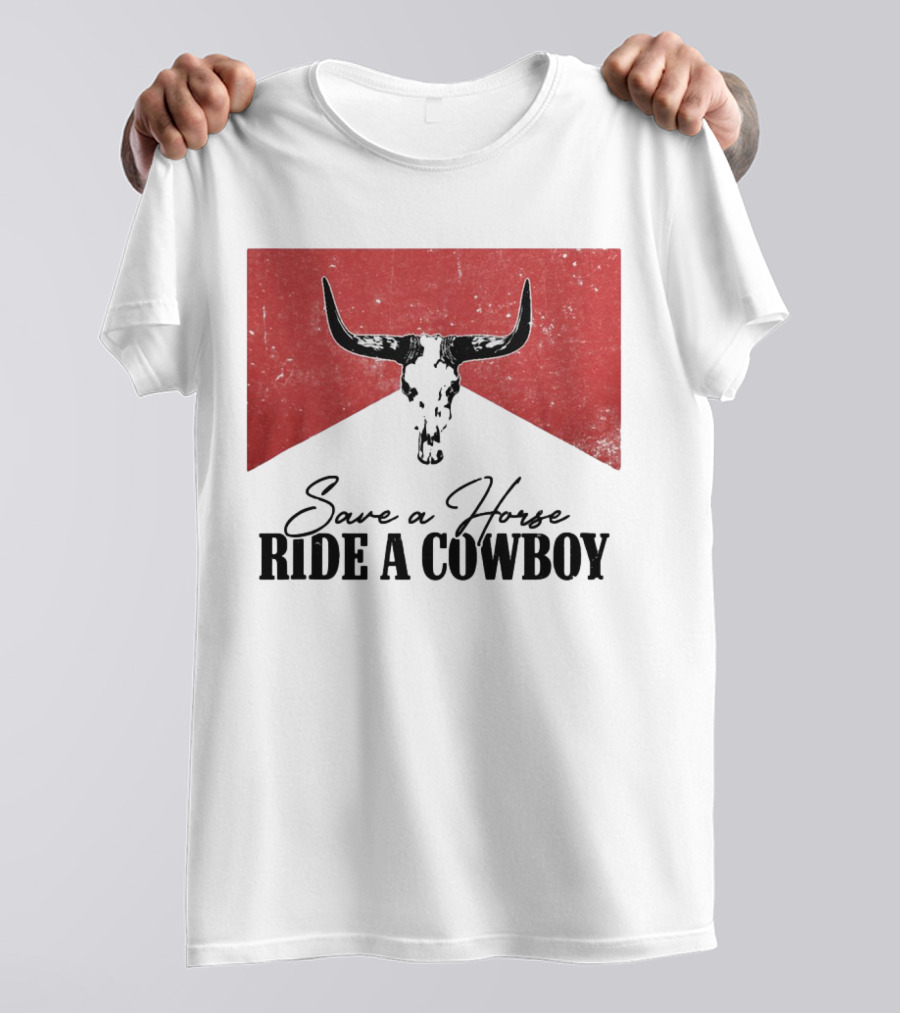 Cowboy Bull Skull Save A Horse Ride A Cowboy Retro Western T-Shirt