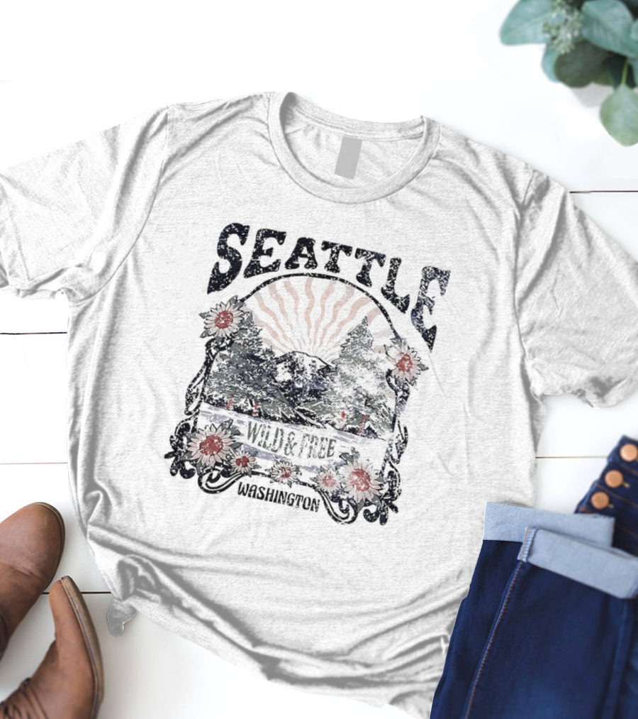 Seattle Washington Wild And Free Sunrise Trees Flowers T-Shirt