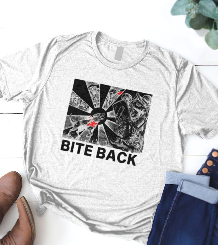 Punkwithacamera Bite Back Protest Artwork With Charging Dog And Riot Police T-Shirt