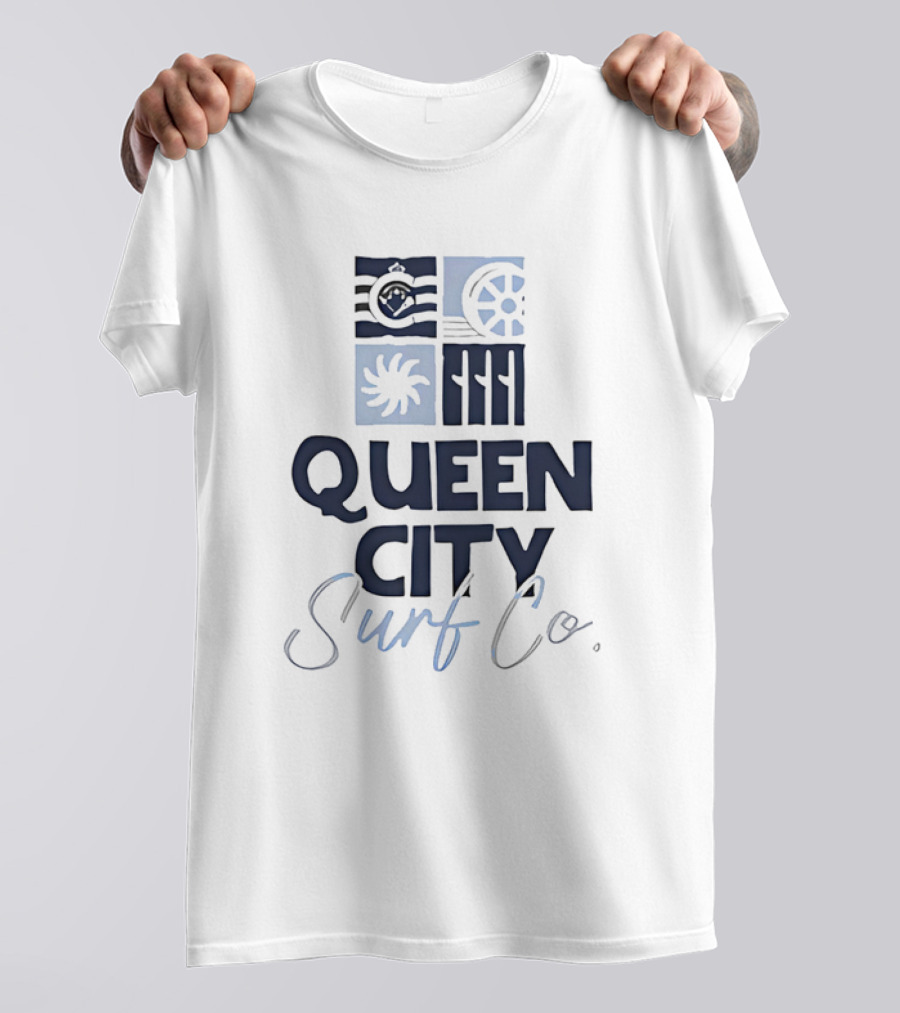 Queen City Surf Co Ocean Waves And Nautical Wheel Adventure T-Shirt