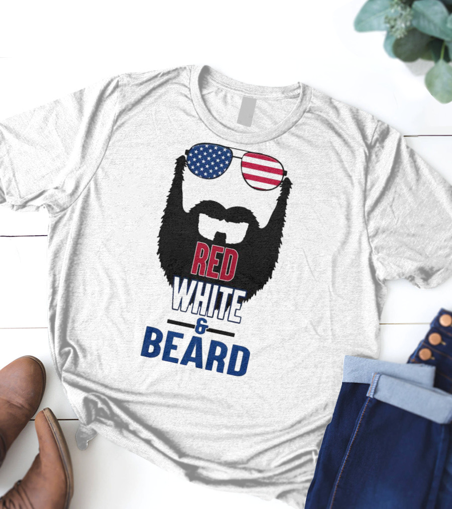 Red White & Beard American Flag Sunglasses Patriotic Beard Design T-Shirt
