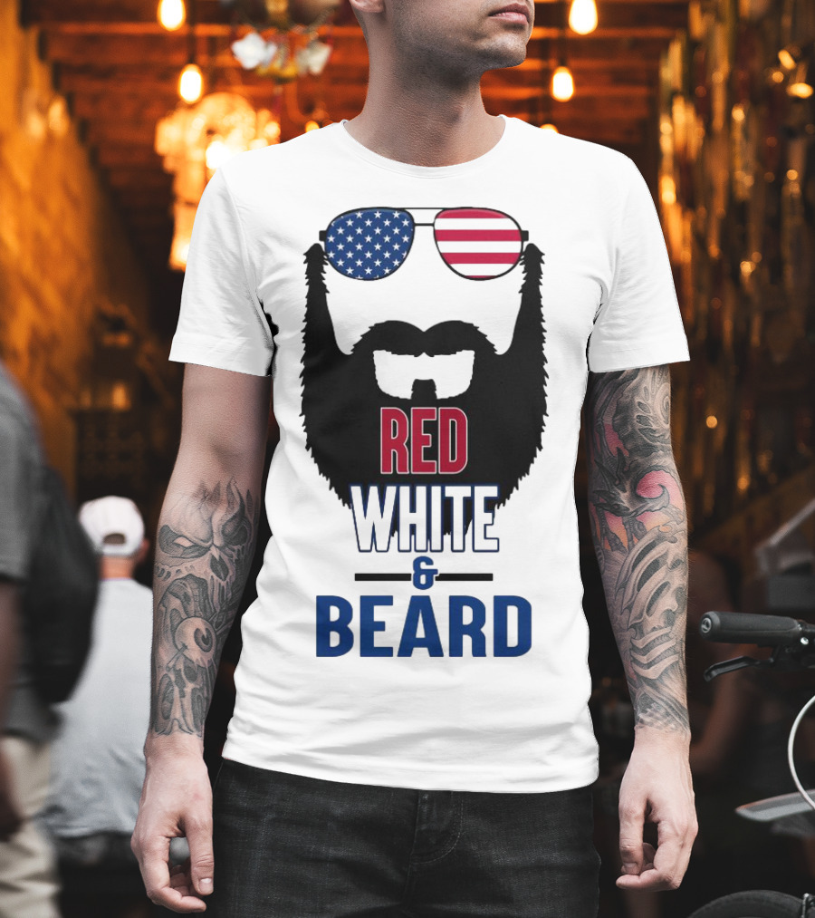Red White & Beard American Flag Sunglasses Patriotic Beard Design T-Shirt