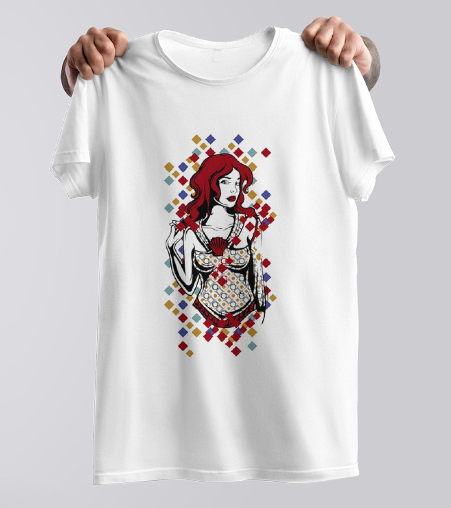 Redhead Warrior Sexy Girl Colorful Abstract Design T-Shirt