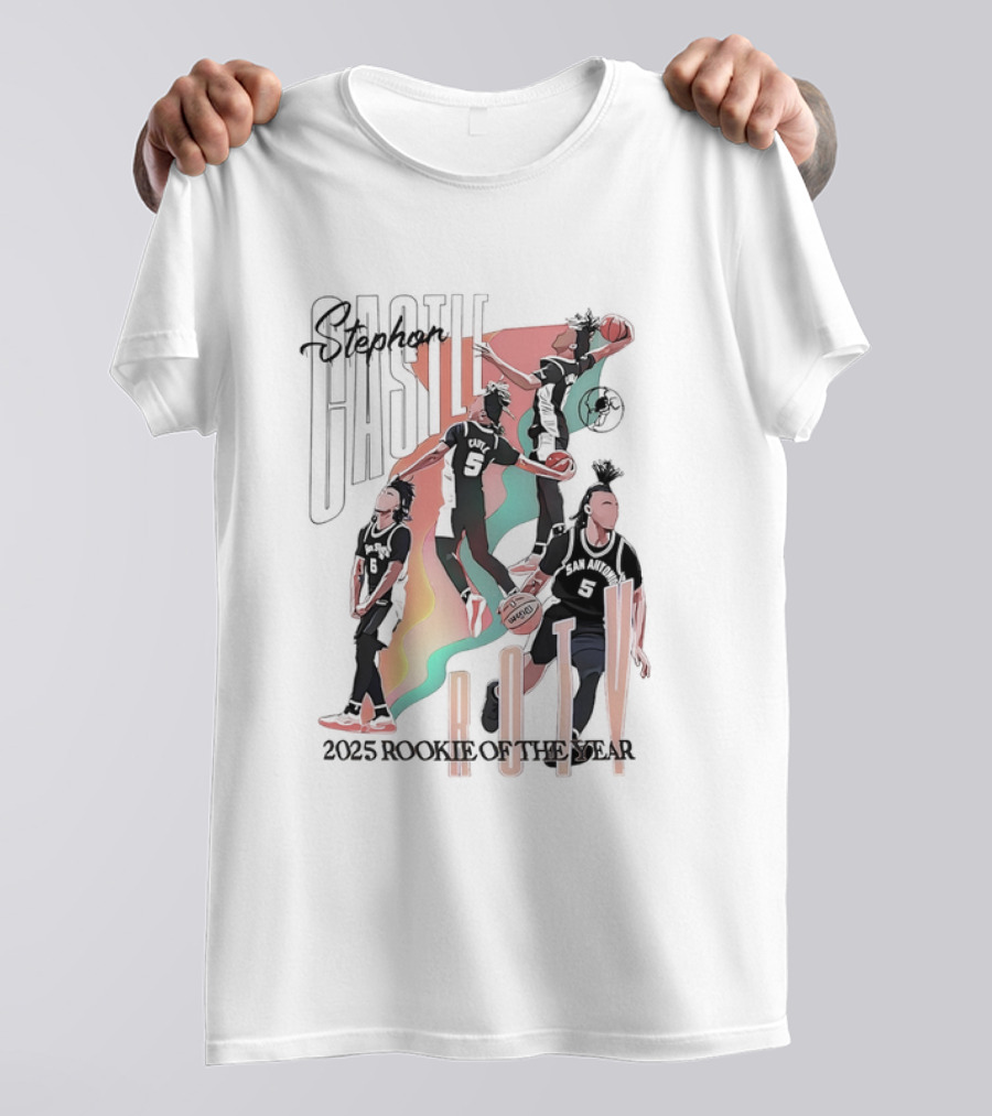 Stephon Castle San Antonio Spurs ROTY 2025 Rookie Of The Year Basketball Motion Stripes T-Shirt