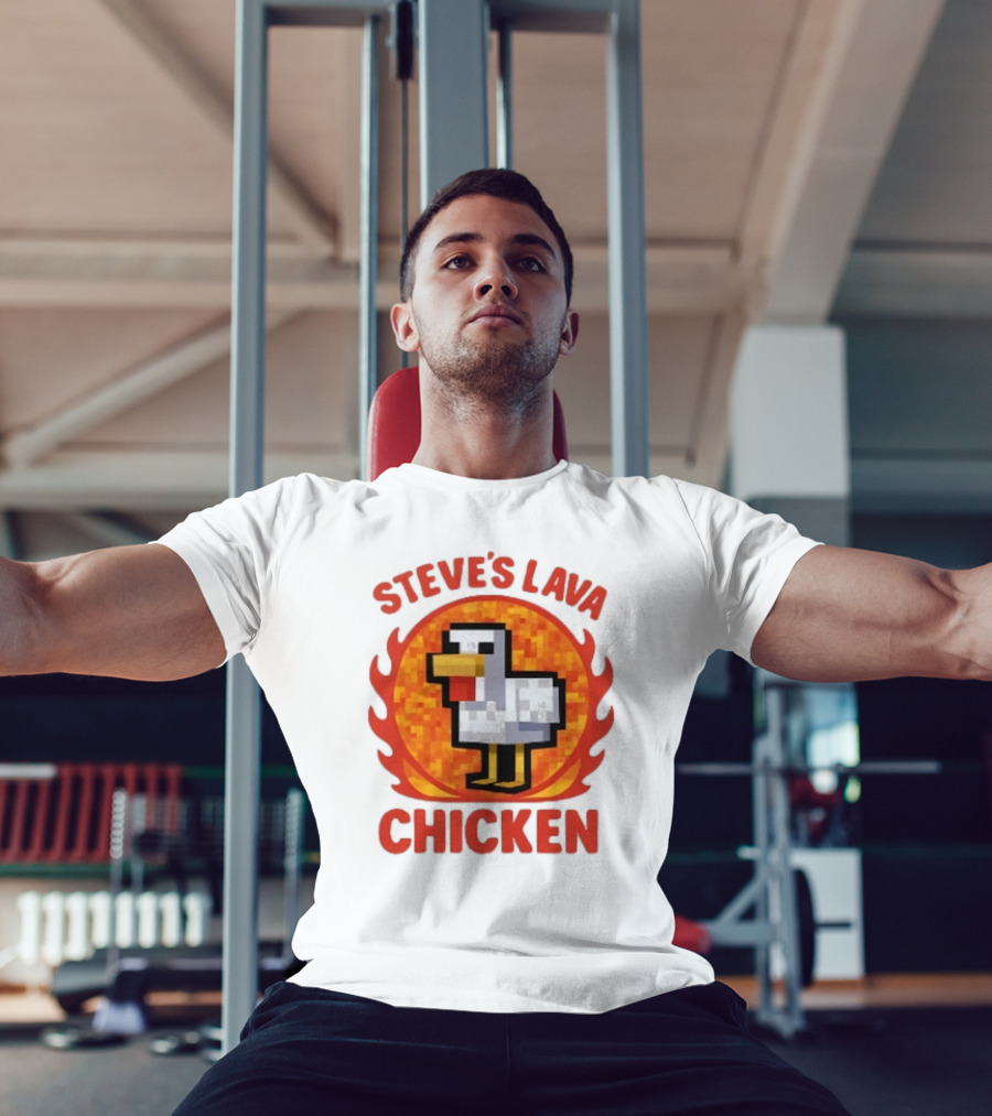 Steve's Lava Chicken Pixelated Minecraft Style T-Shirt