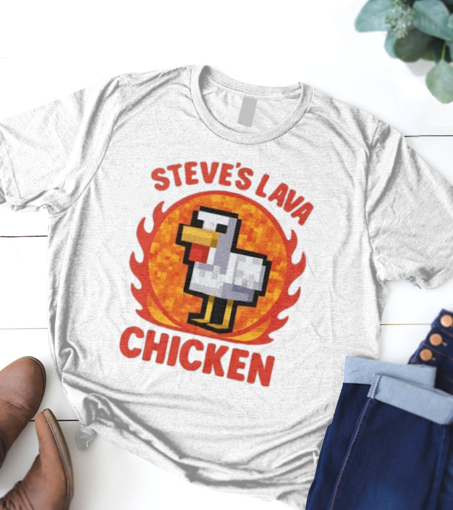 Steve's Lava Chicken Pixelated Minecraft Style T-Shirt