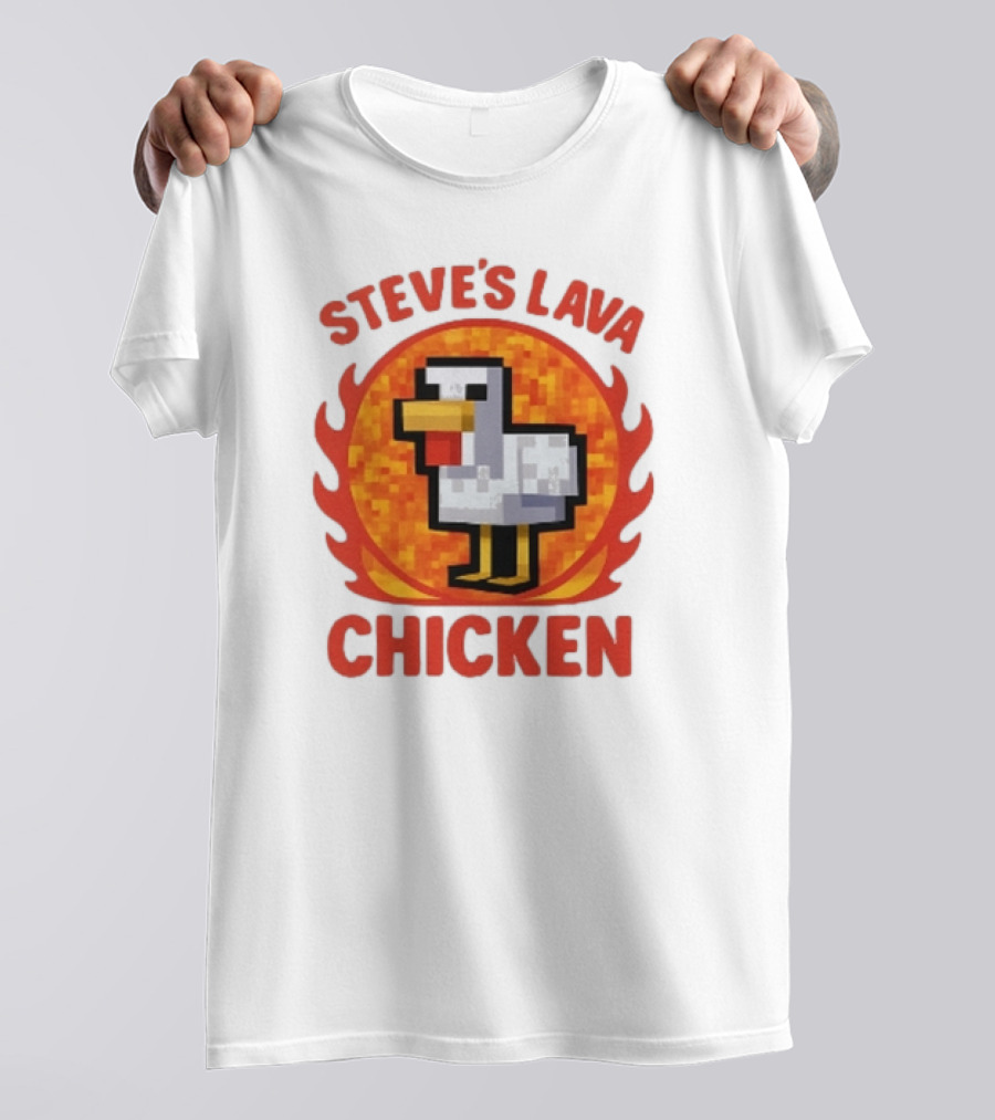 Steve's Lava Chicken Pixelated Minecraft Style T-Shirt