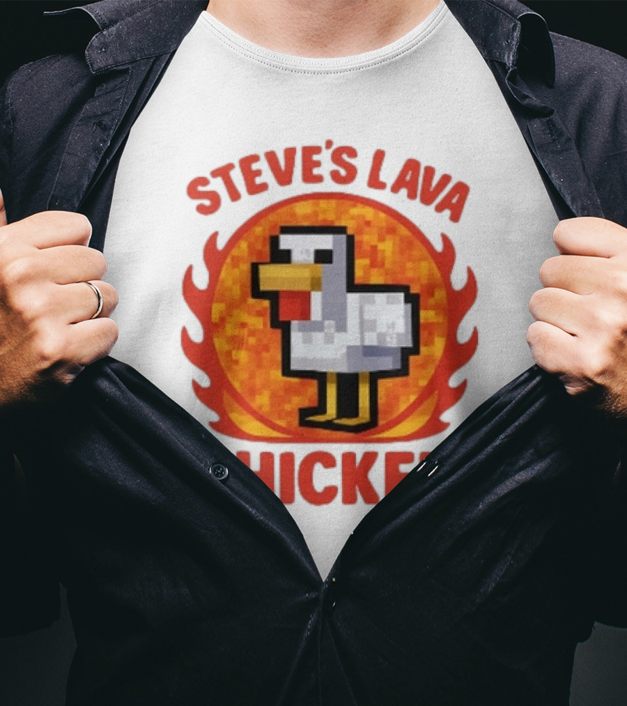 Steve's Lava Chicken Pixelated Minecraft Style T-Shirt