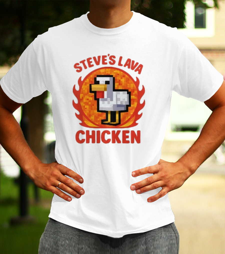 Steve's Lava Chicken Pixelated Minecraft Style T-Shirt