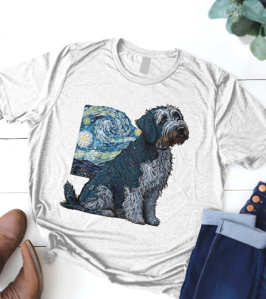 Van Gogh Starry Night Dog Painting Style T-Shirt