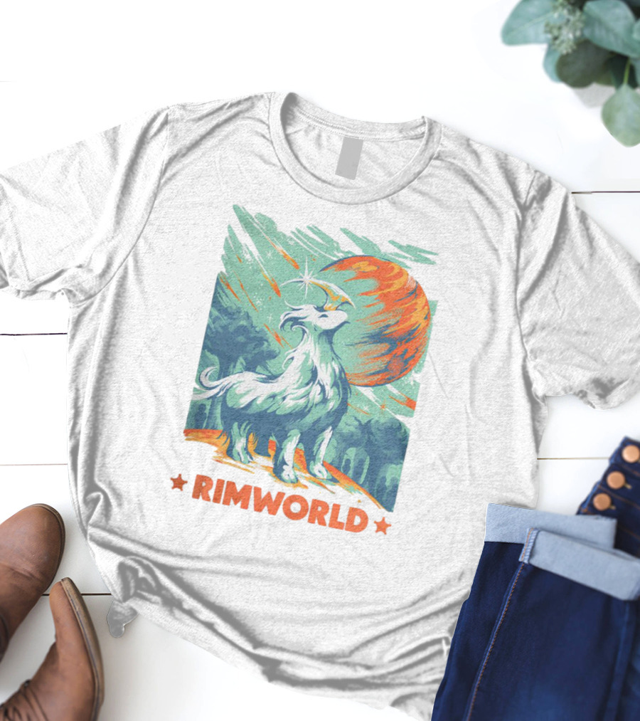 RimWorld Wisest Creature Celestial Spirit Wolf Planetary Backdrop T-Shirt