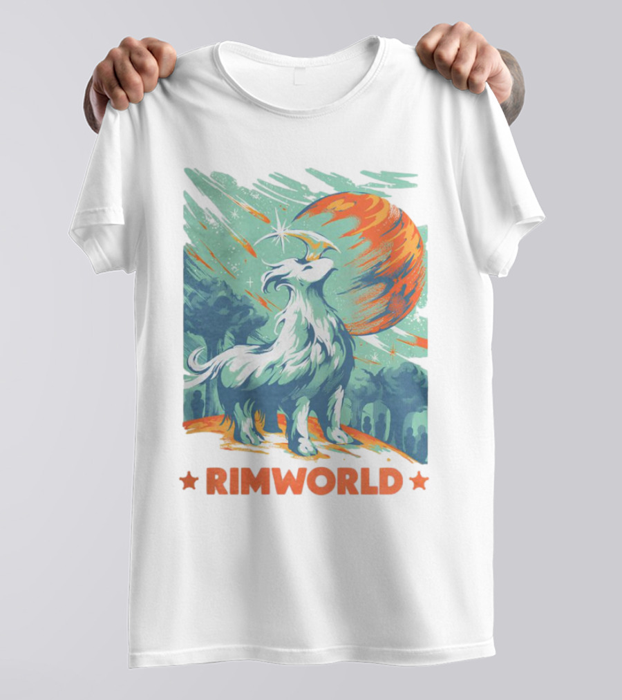 RimWorld Wisest Creature Celestial Spirit Wolf Planetary Backdrop T-Shirt