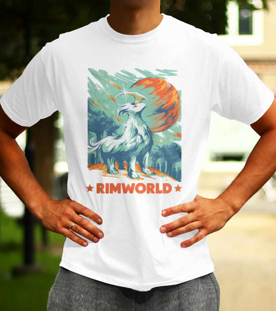 RimWorld Wisest Creature Celestial Spirit Wolf Planetary Backdrop T-Shirt