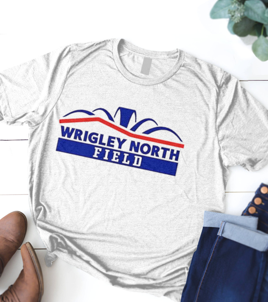 Wrigley North Field Retro Stadium Typography Blue And Red Design T-Shirt