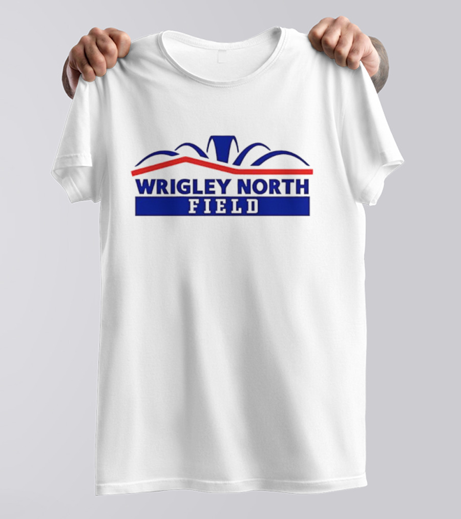 Wrigley North Field Retro Stadium Typography Blue And Red Design T-Shirt