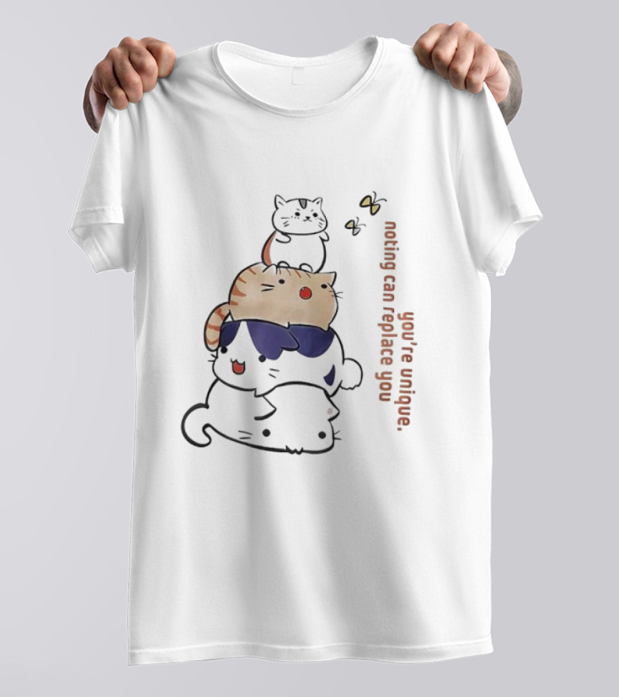 You’re Unique Nothing Can Replace You Kawaii Cat Stack Illustration T-Shirt