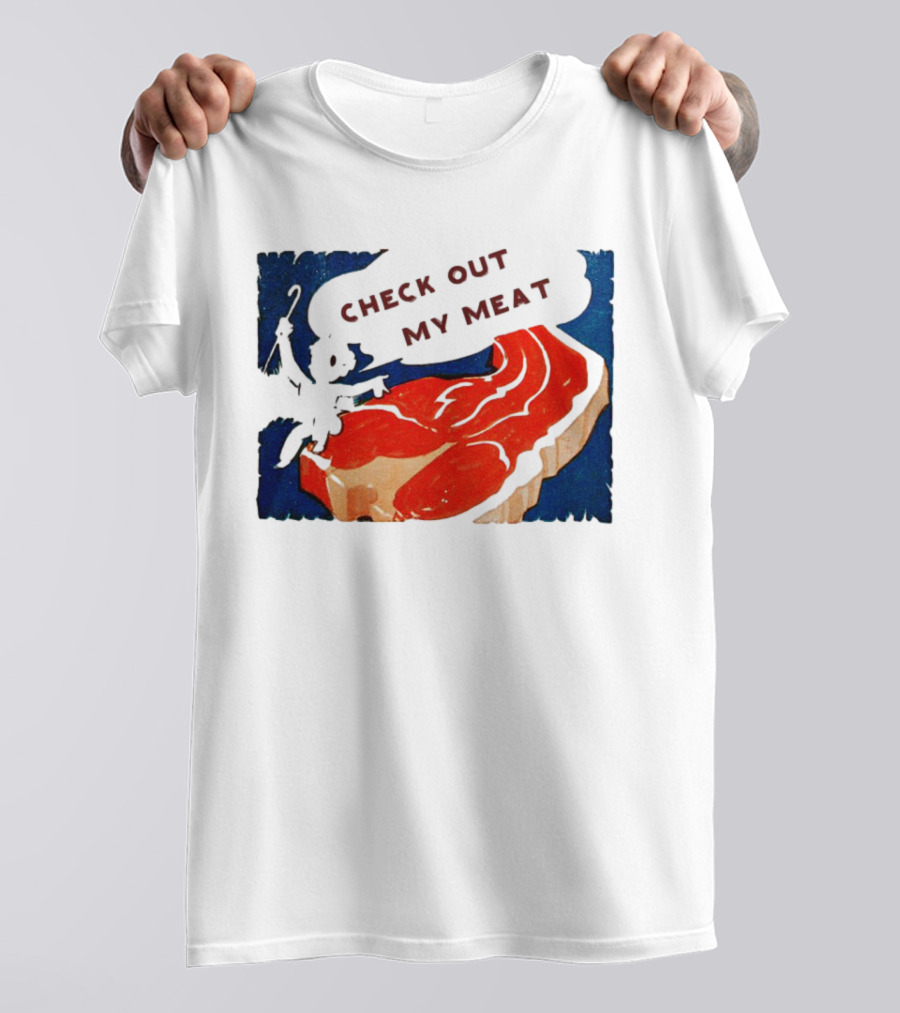 Vintage Check Out My Meat Steak Illustration T-Shirt