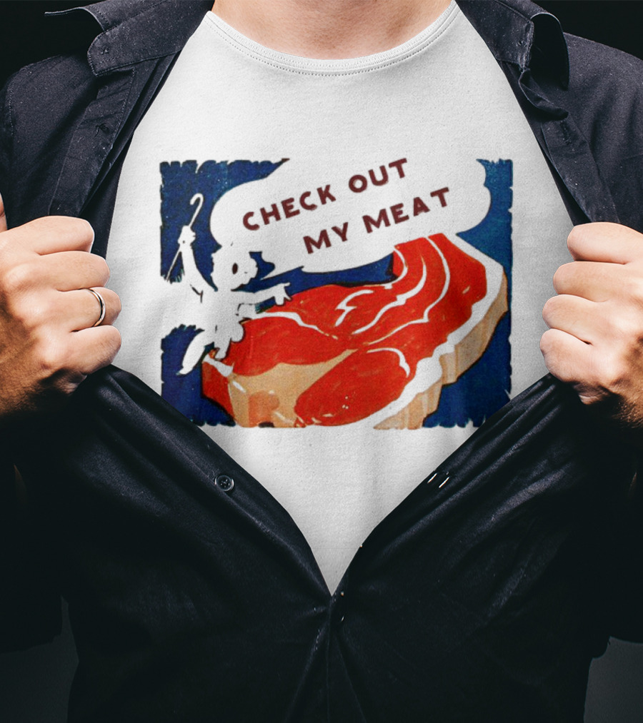Vintage Check Out My Meat Steak Illustration T-Shirt