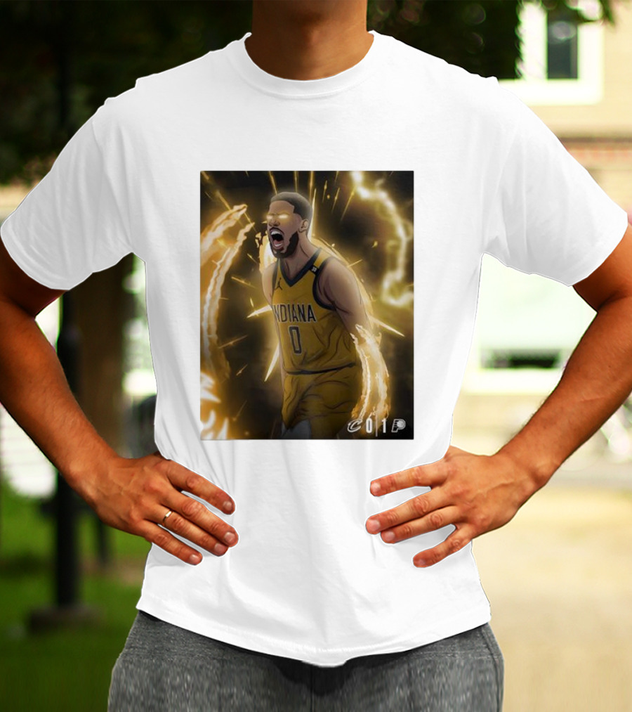 Tyrese Haliburton Indiana Pacers Game 1 Cavaliers Showdown NBA Artwork T-Shirt