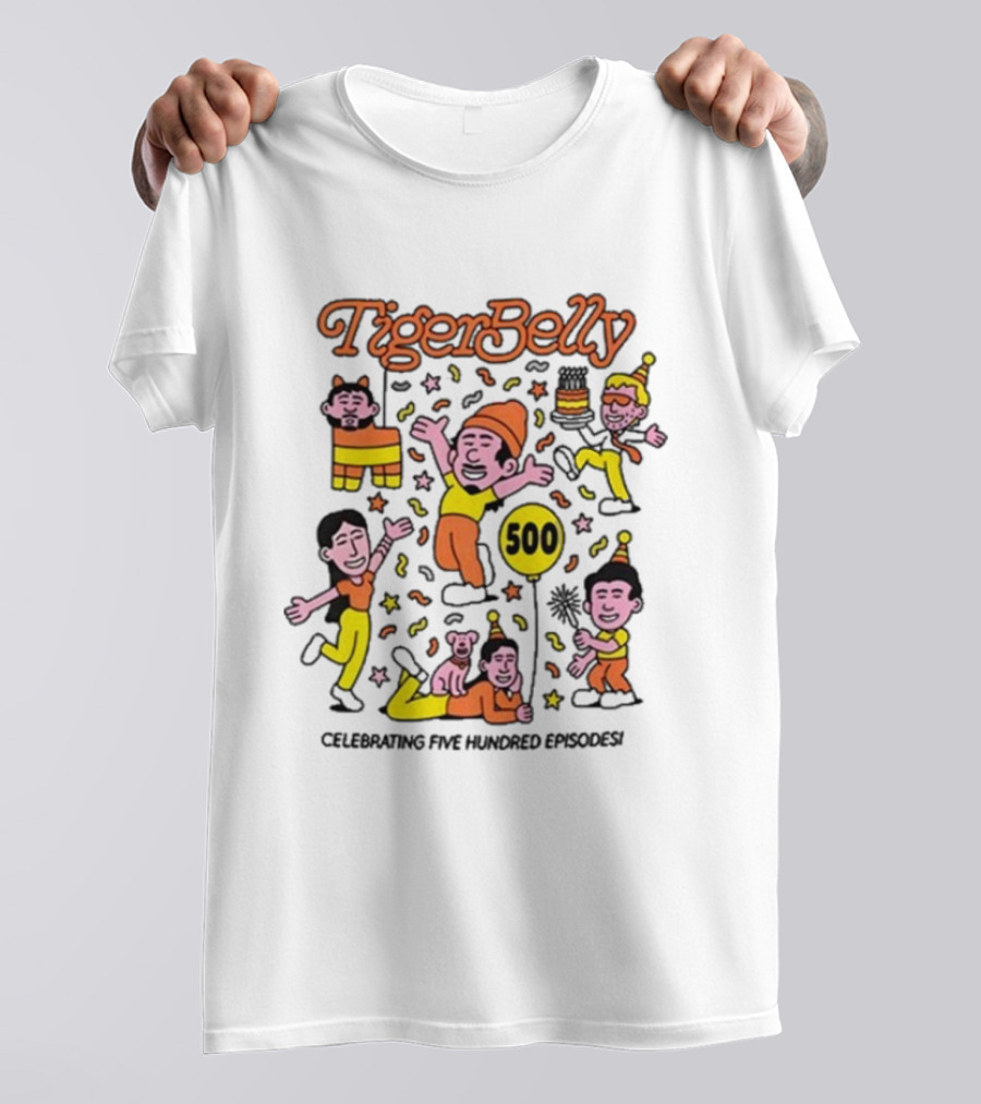 Tigerbelly 500 Episode Celebration Festive Characters And Balloon T-Shirt